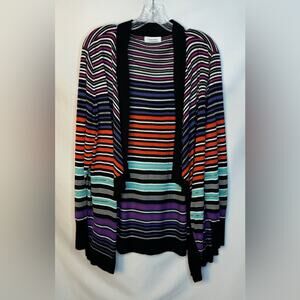 Calvin Klein Women's 2XL Striped Metallic Threading Open Cardigan Rainbow